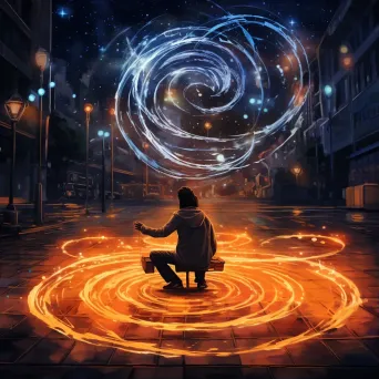 Street artist performance with spinning fire poi - Image 1