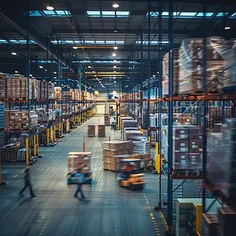 Busy warehouse with pallets and employees actively moving - Image 1