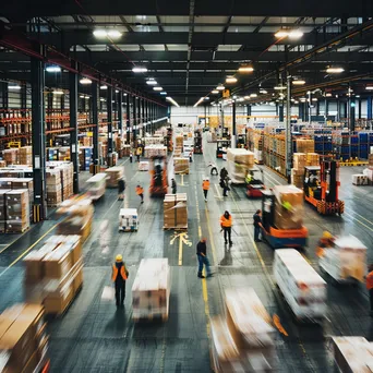 Busy warehouse with pallets and employees actively moving - Image 4