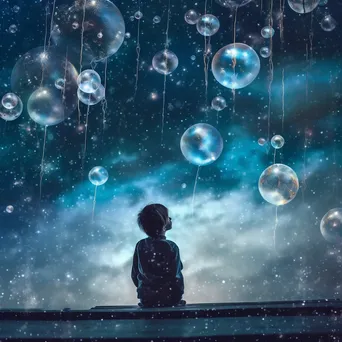 Double exposure of a child with balloons and stars - Image 3