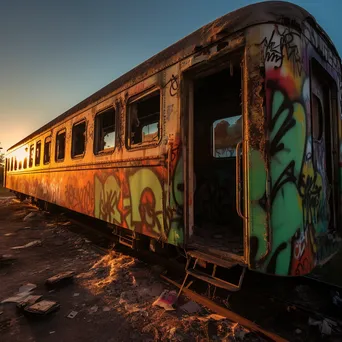 Graffiti on a derelict train carriage with vintage influences - Image 1