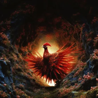 Image of a phoenix rising from ashes in a dark forest - Image 4