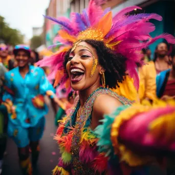 Town carnival with locals in colorful costumes celebrating with music and dance - Image 3