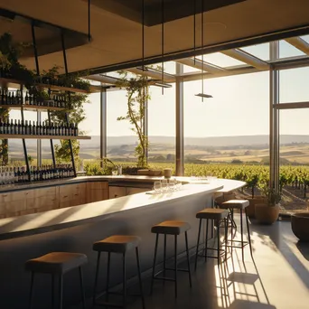 Vineyard tasting room interior with wine counters and views - Image 1