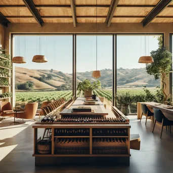 Vineyard tasting room interior with wine counters and views - Image 3