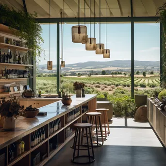 Vineyard tasting room interior with wine counters and views - Image 4