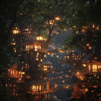 Magical treehouse city in an ancient forest, brought to life by digital art - Image 4