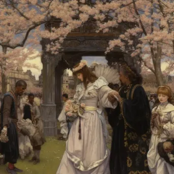 Tranquil reunion under cherry blossom trees in an afterlife setting - Image 2