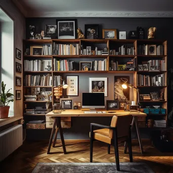 Artistic home office with bookshelves and creative decor - Image 3