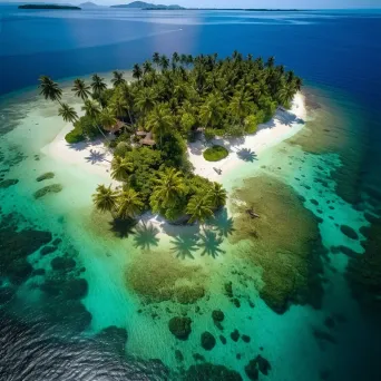 Aerial view of a tropical island with crystal clear waters and lush green palm trees - Image 4