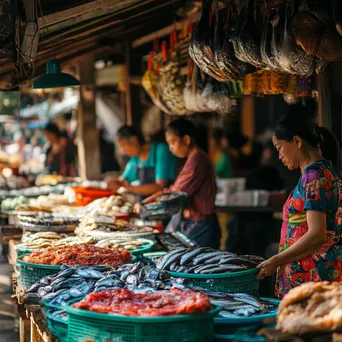 Outdoor Market with Smoked Fish