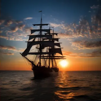 Tall ship sunset silhouette - Image 2