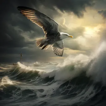 Albatross flying over stormy ocean with dramatic sky - Image 1