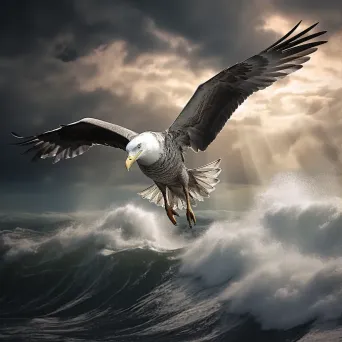 Albatross flying over stormy ocean with dramatic sky - Image 3