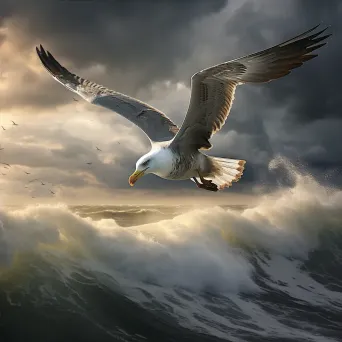 Albatross flying over stormy ocean with dramatic sky - Image 4