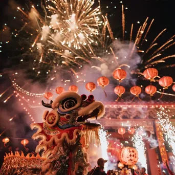 Chinese New Year festivities with dragon dance and lantern decorations - Image 4