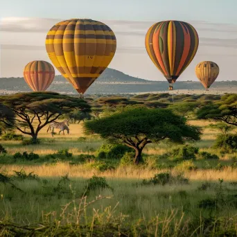 Serengeti National Park savannah with wildlife and hot air balloons - Image 4