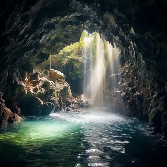 Hidden Waterfall in Rugged Cave