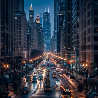 Long exposure city nightscape with light trails from moving cars - Image 1