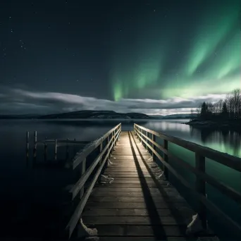 Northern lights lakeside pier - Image 1