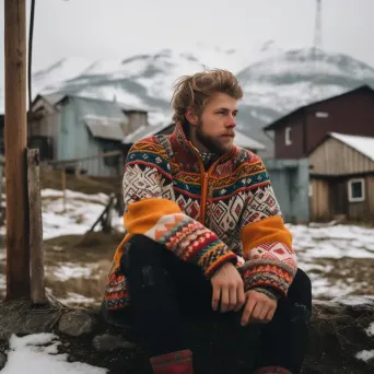 Icelandic Lopapeysa knitwear in snowy village - Image 4