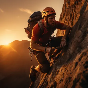 Rock climber ascending steep cliff at sunset - Image 2