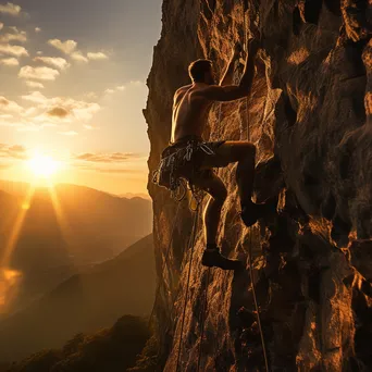 Rock climber ascending steep cliff at sunset - Image 3