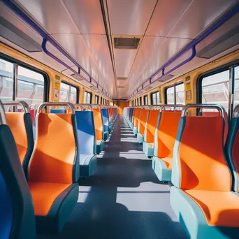 Empty train carriage interior bathed in morning light - Image 1