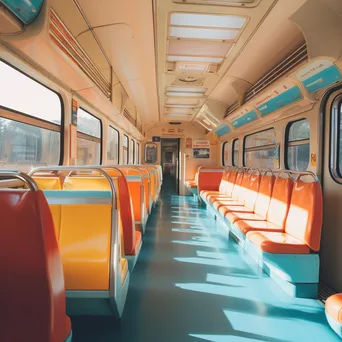 Empty train carriage interior bathed in morning light - Image 3