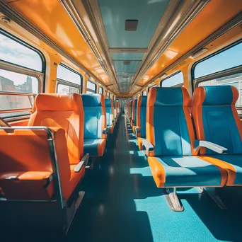 Empty train carriage interior bathed in morning light - Image 4