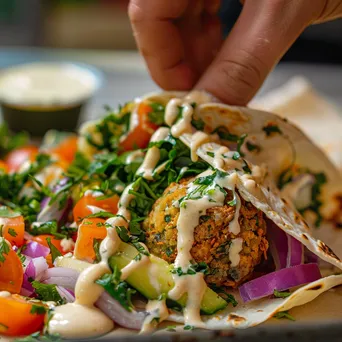 Preparing Crispy Falafel Wrap