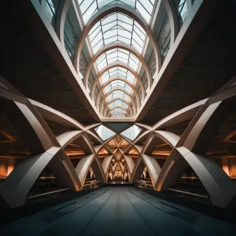 Symmetrical futuristic architecture with geometric patterns - Image 1