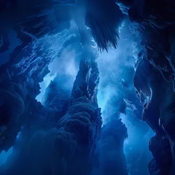 Underwater cave with stalactites and blue light - Image 3