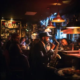 Cozy jazz bar with live music and patrons - Image 1