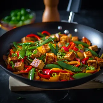 A colorful stir-fry with vegetables and tofu in a wok on a modern kitchen counter. - Image 2