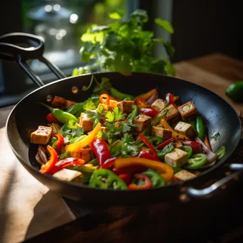 A colorful stir-fry with vegetables and tofu in a wok on a modern kitchen counter. - Image 4