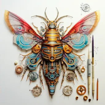 Mechanical gears subtly morphing into an insect through a delicately drawn illusion - Image 2