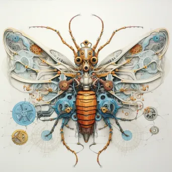 Mechanical gears subtly morphing into an insect through a delicately drawn illusion - Image 3