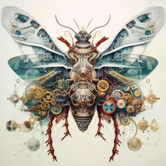 Mechanical gears subtly morphing into an insect through a delicately drawn illusion - Image 4