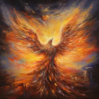 Impressionistic painting of a mystical phoenix rising from the ashes - Image 2