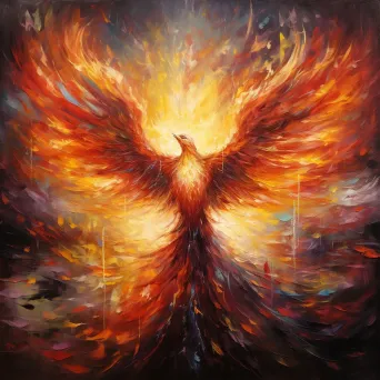 Impressionistic painting of a mystical phoenix rising from the ashes - Image 4