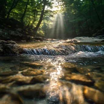 Clear spring water bubbling over stones in a wooded setting - Image 1