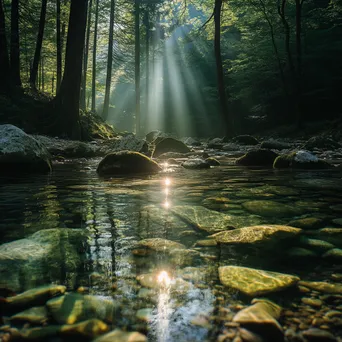 Clear spring water bubbling over stones in a wooded setting - Image 4