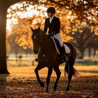 Student practicing riding techniques with coach during sunset. - Image 1