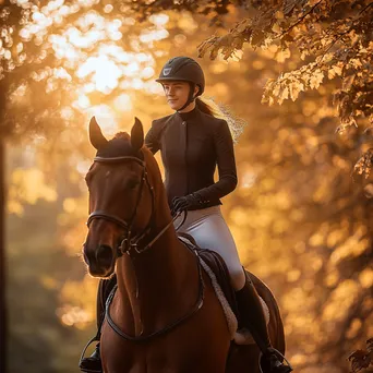 Student practicing riding techniques with coach during sunset. - Image 4