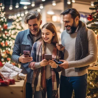 A family enjoying holiday shopping with decorations around. - Image 4