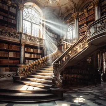 A marble staircase leading to a sunlit atrium in a historic library. - Image 2