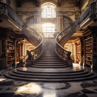 A marble staircase leading to a sunlit atrium in a historic library. - Image 3