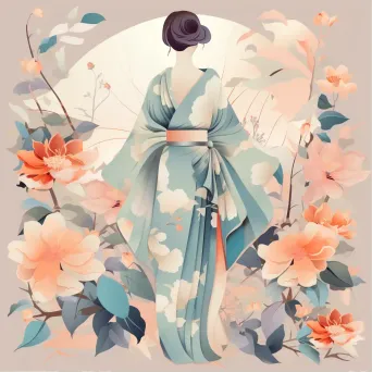 Traditional kimono in pastel colors, portrayed in low poly style - Image 1