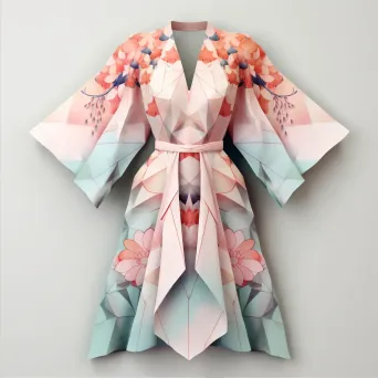 Traditional kimono in pastel colors, portrayed in low poly style - Image 2